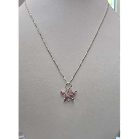 Vintage Sterling Silver Butterfly Pendant Necklace Chain 925 Italy Stamped CW - Picture 3 of 7